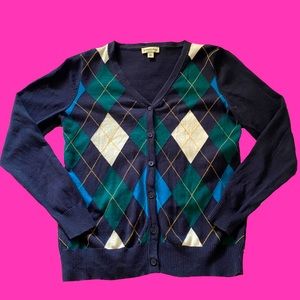 argyle cardigan, size: M